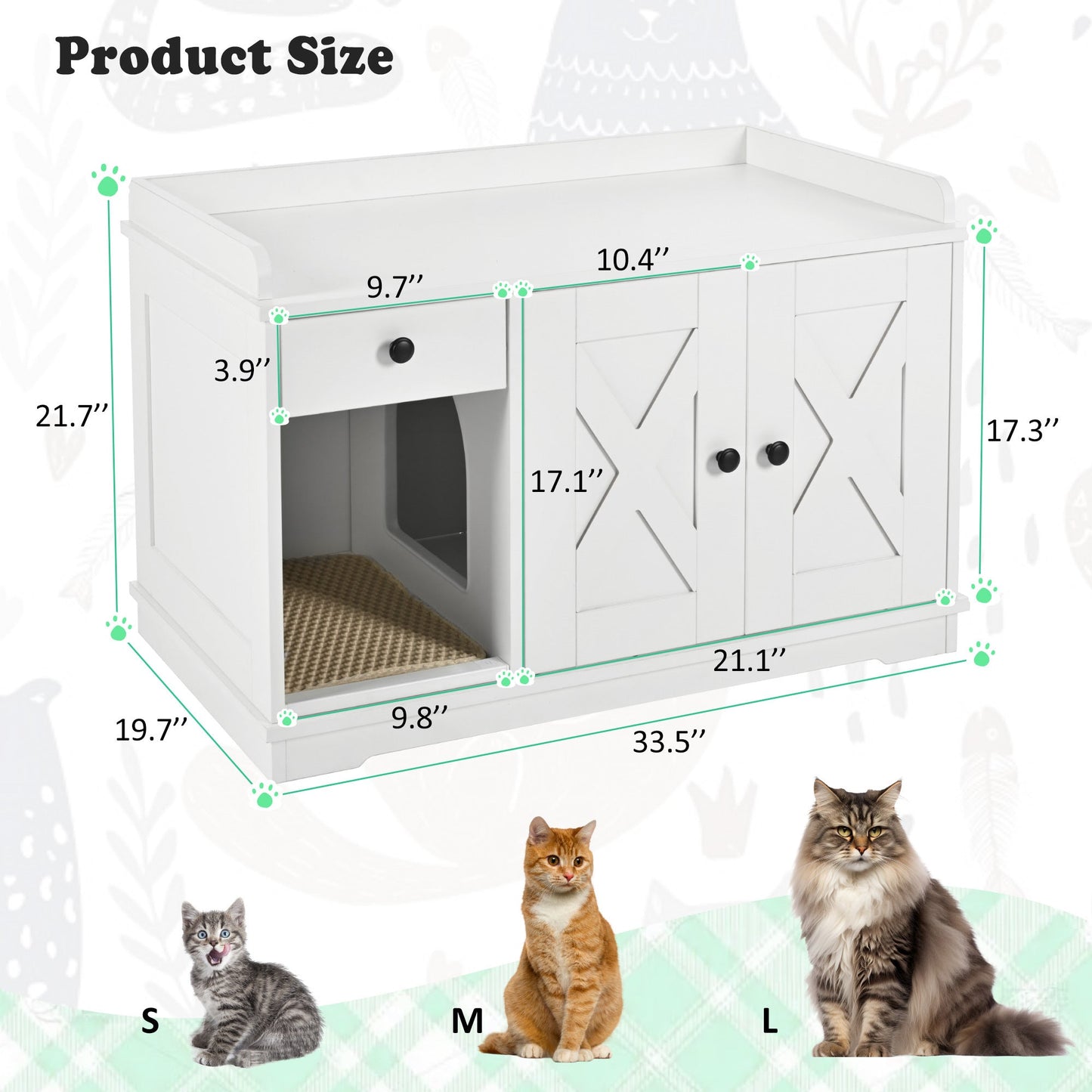 Cat Litter Box Enclosure, Litter Box Furniture Hidden with Cat Litter